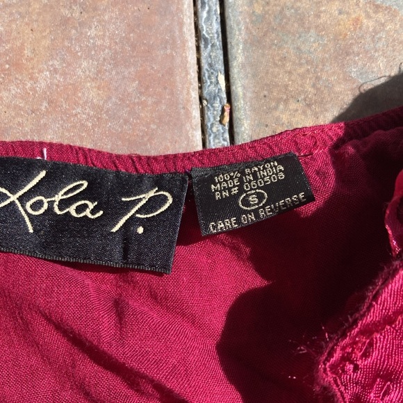 Red Satin Crepe Embroidered Skirt - Picture 4 of 10